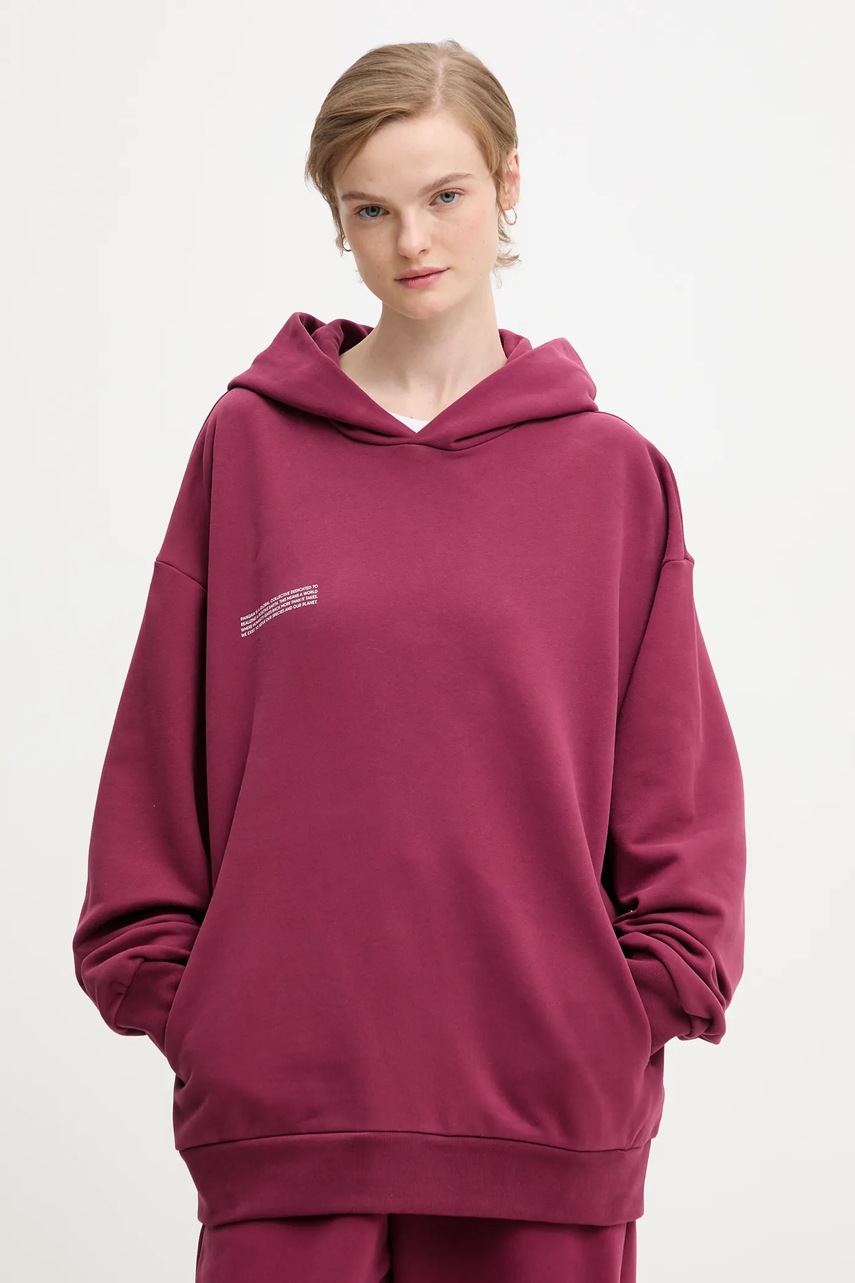 Βαμβακερή μπλούζα Pangaia χρώμα: μπορντό, με κουκούλα, 10000180 φωτογραφία