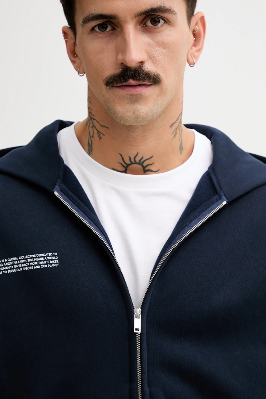 Βαμβακερή μπλούζα Pangaia χρώμα: ναυτικό μπλε, με κουκούλα, 10002675 φωτογραφία