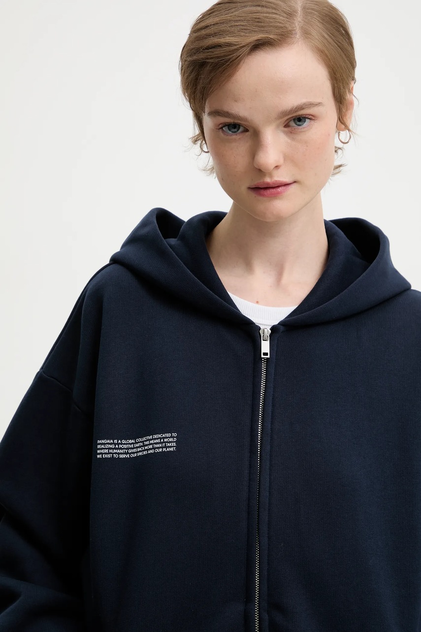 Βαμβακερή μπλούζα Pangaia χρώμα: ναυτικό μπλε, με κουκούλα, 10002675 φωτογραφία