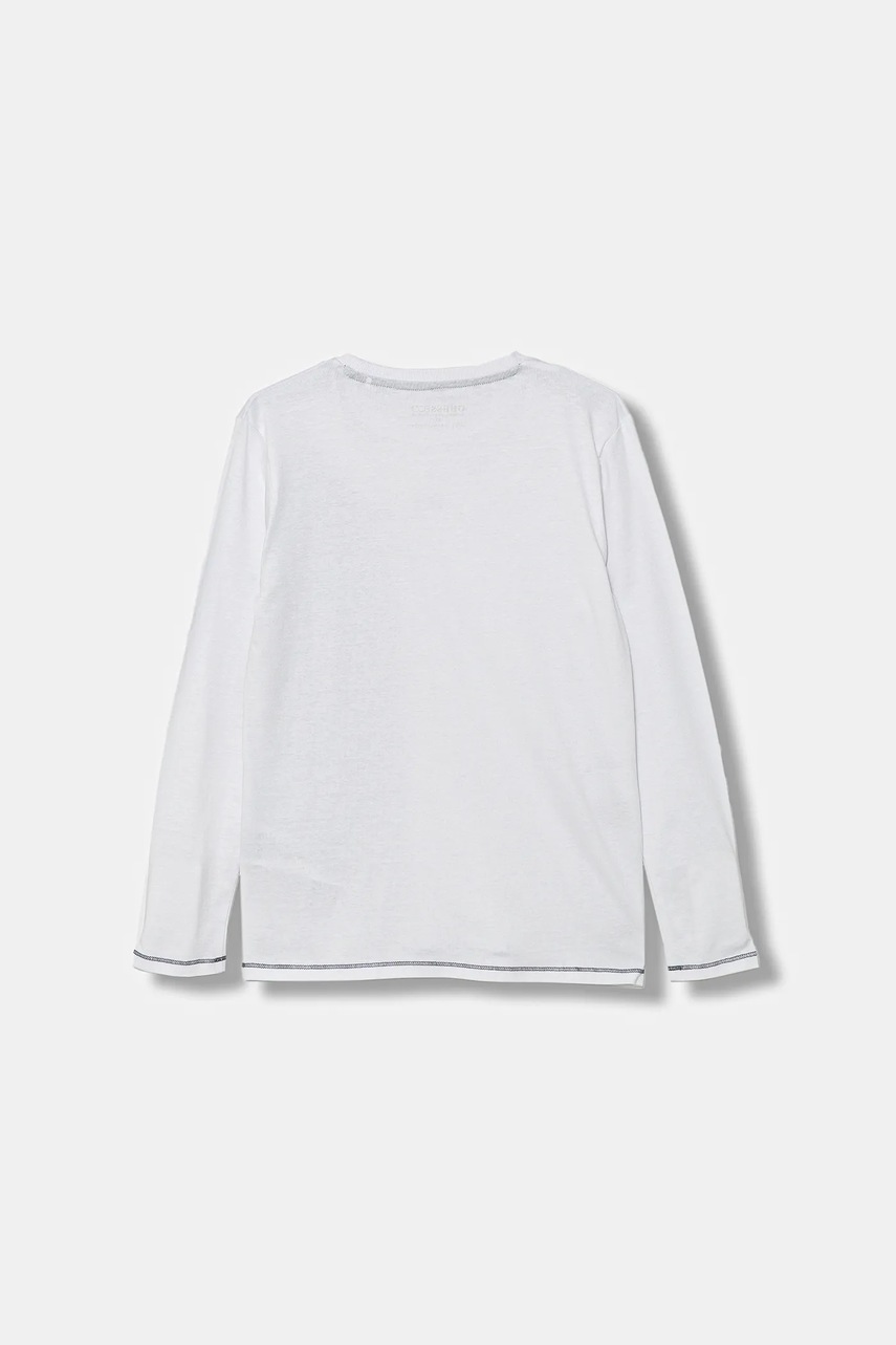 Хлопковый детский лонгслив Guess цвет белый с принтом L5YI02 K8HM4 Хлопковый детский лонгслив Guess цвет белый с принтом L5YI02 K8HM4
