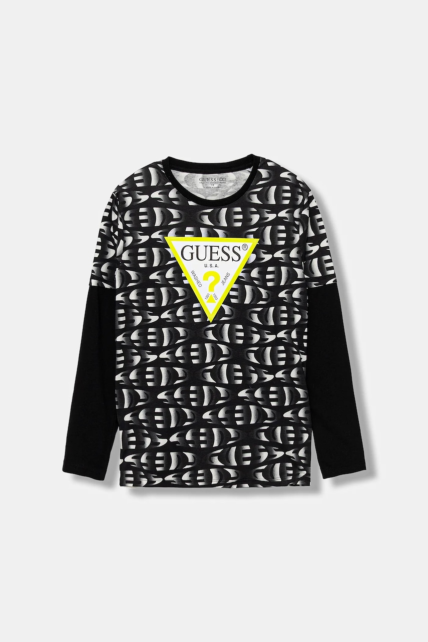 Levně Dětské bavlněné tričko s dlouhým rukávem Guess černá barva, L5YI04 K8HM4