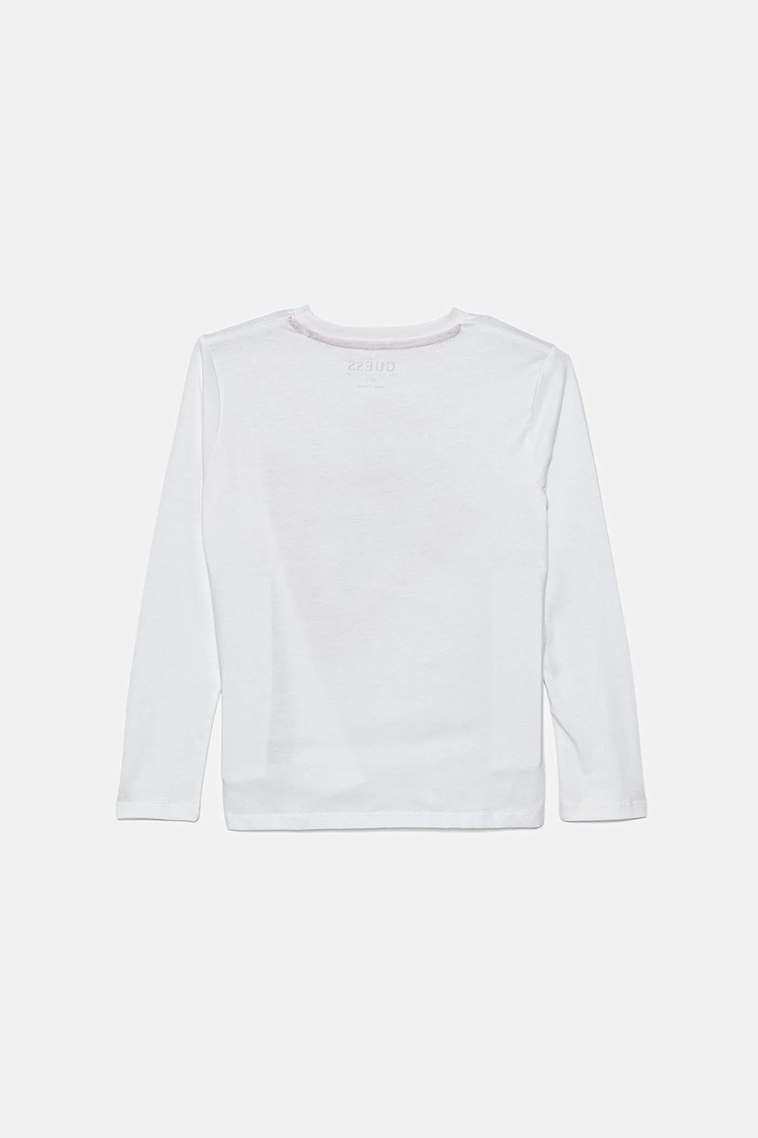 Хлопковый детский лонгслив Guess цвет белый с принтом N5YI01 K8HM4 Хлопковый детский лонгслив Guess цвет белый с принтом N5YI01 K8HM4