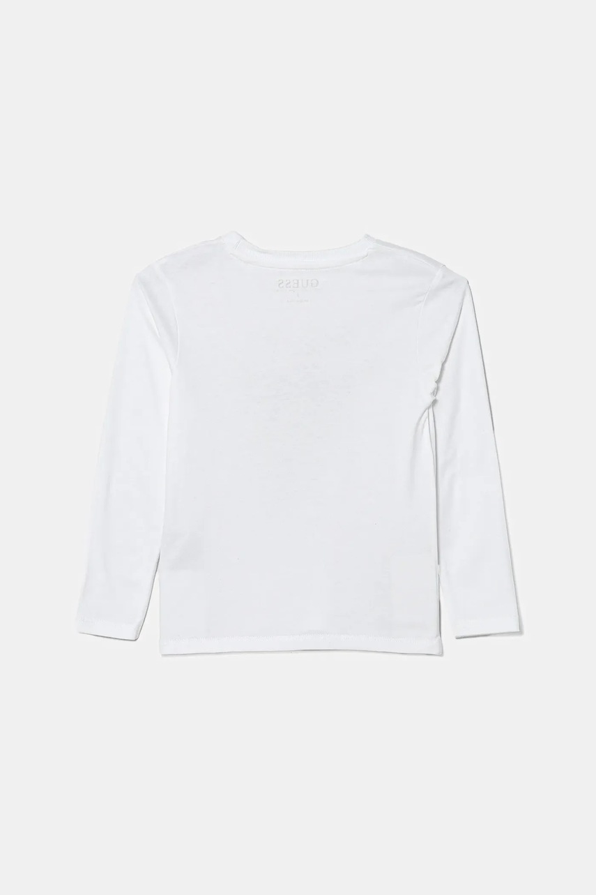 Хлопковый детский лонгслив Guess цвет белый с принтом N5YI03 K8HM4 Хлопковый детский лонгслив Guess цвет белый с принтом N5YI03 K8HM4