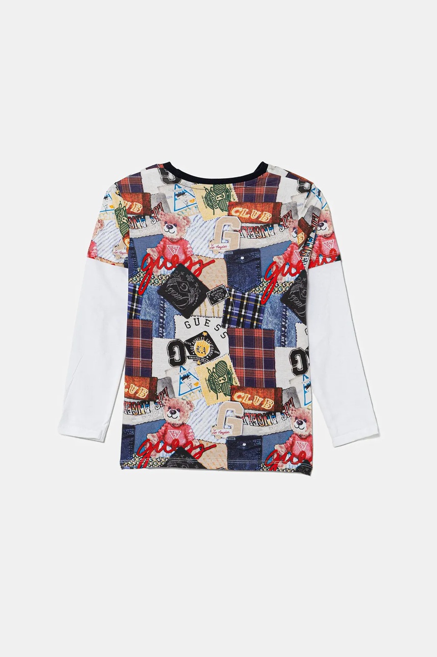 Хлопковый детский лонгслив Guess цвет синий узор N5YI09 K8HM4 Хлопковый детский лонгслив Guess цвет синий узор N5YI09 K8HM4