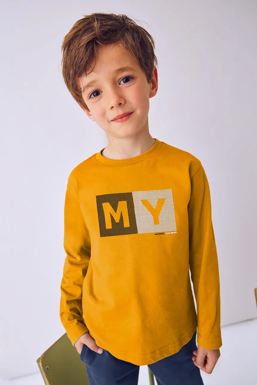 Mayoral longsleeve din bumbac culoarea galben, cu imprimeu, 173