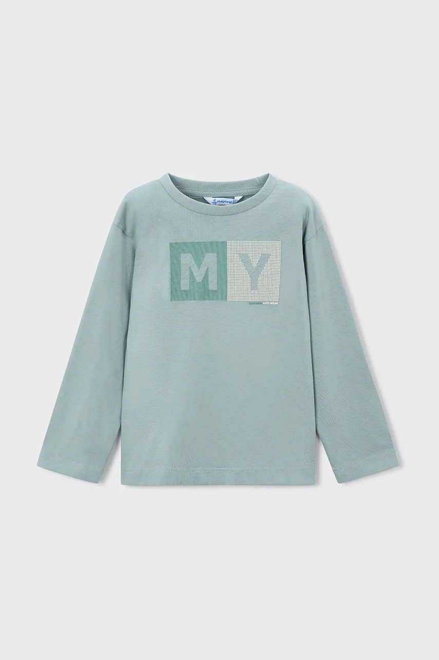 Mayoral longsleeve din bumbac culoarea turcoaz, cu imprimeu, 173