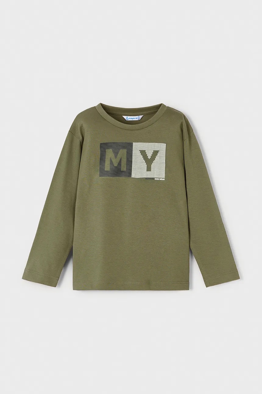Mayoral longsleeve din bumbac culoarea verde, cu imprimeu, 173