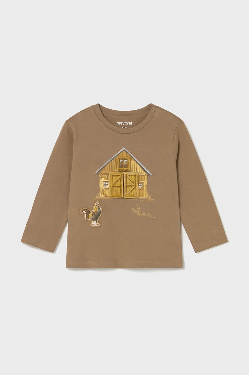 Mayoral longsleeve din bumbac pentru copii culoarea maro, cu imprimeu, 2067