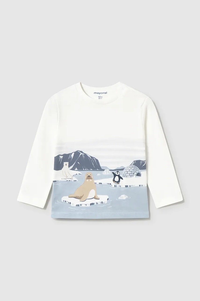 Mayoral longsleeve din bumbac pentru bebeluși culoarea alb, cu imprimeu, 2068
