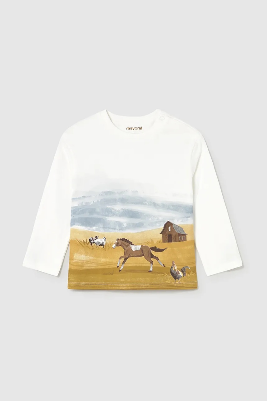 Mayoral longsleeve din bumbac pentru bebeluși culoarea alb, cu imprimeu, 2068