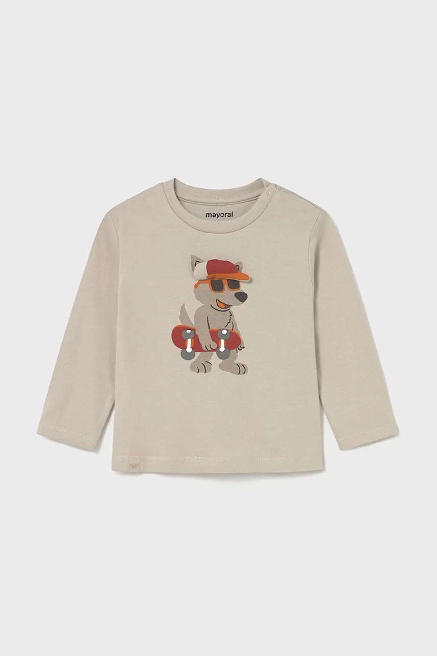 Mayoral longsleeve din bumbac pentru copii culoarea maro, cu imprimeu, 2070