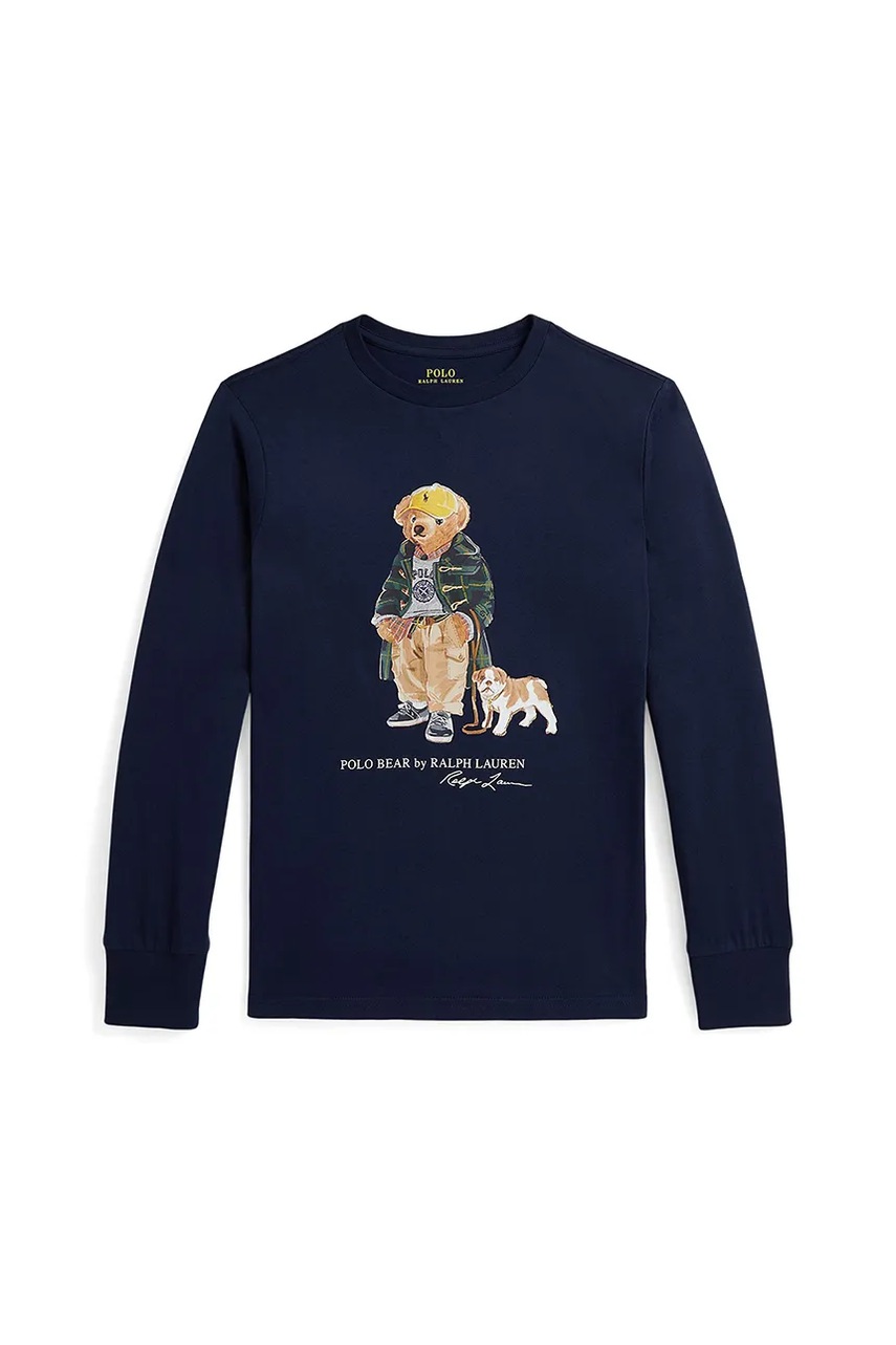 Хлопковый детский лонгслив Polo Ralph Lauren цвет синий с принтом 323981177001 Хлопковый детский лонгслив Polo Ralph Lauren цвет синий с принтом 323981177001