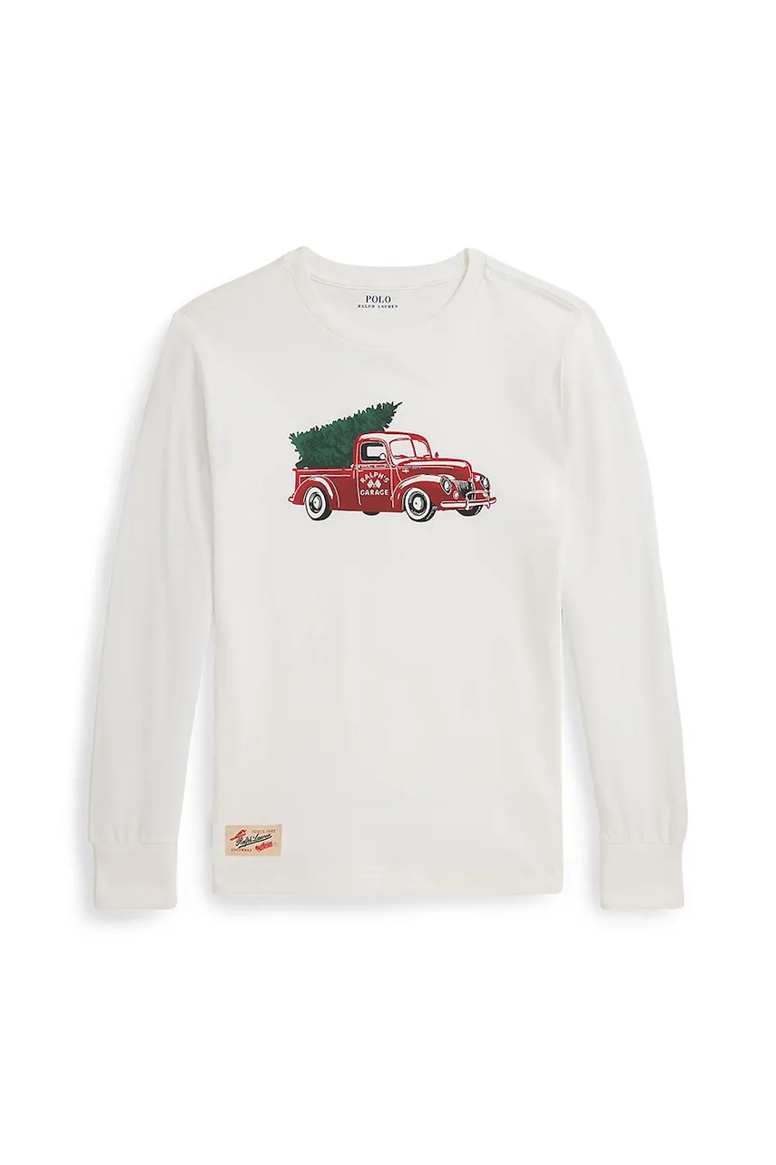Levně Dětské bavlněné tričko s dlouhým rukávem Polo Ralph Lauren béžová barva, s potiskem, 323981328001