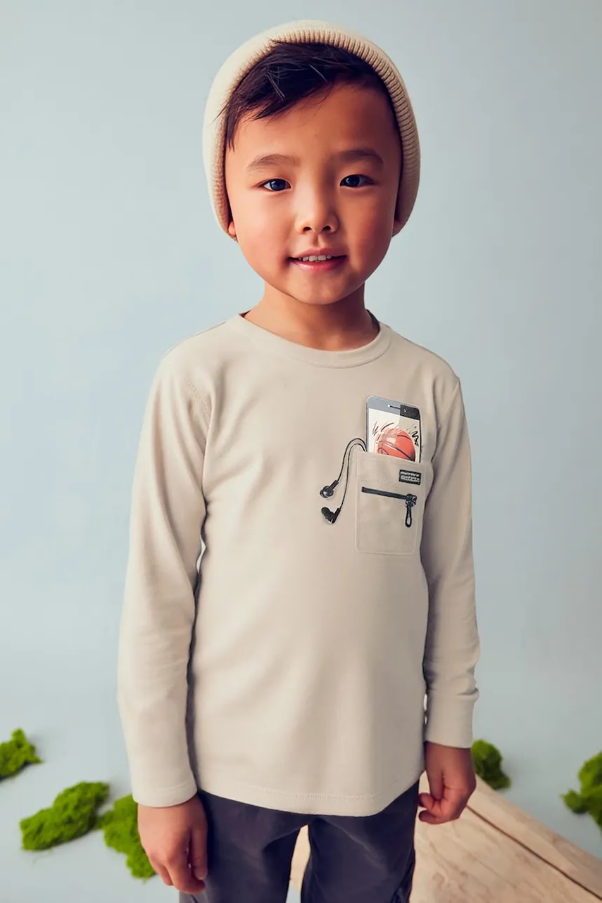 Mayoral longsleeve din bumbac culoarea bej, cu imprimeu, 4078
