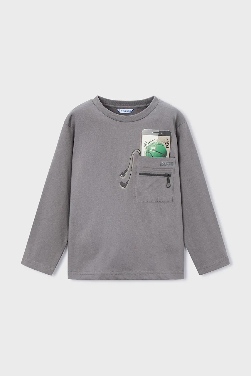 Mayoral longsleeve din bumbac culoarea gri, cu imprimeu, 4078
