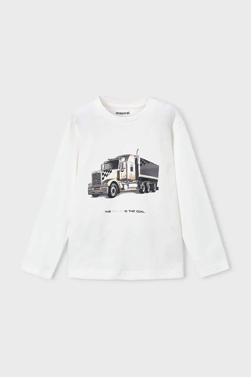 Mayoral longsleeve din bumbac pentru copii culoarea bej, cu imprimeu, 4085