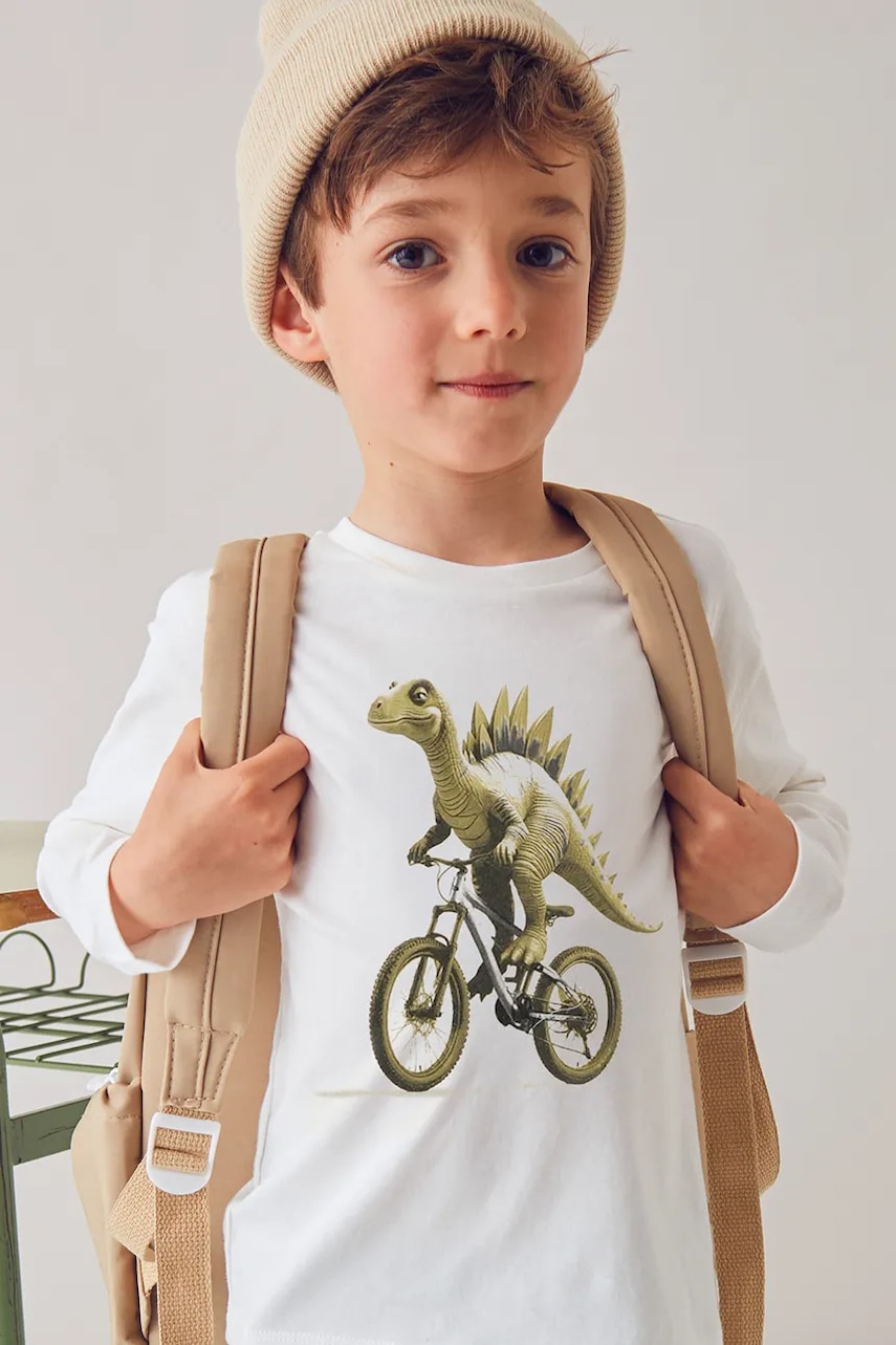 Mayoral longsleeve din bumbac pentru copii culoarea bej, cu imprimeu, 4087