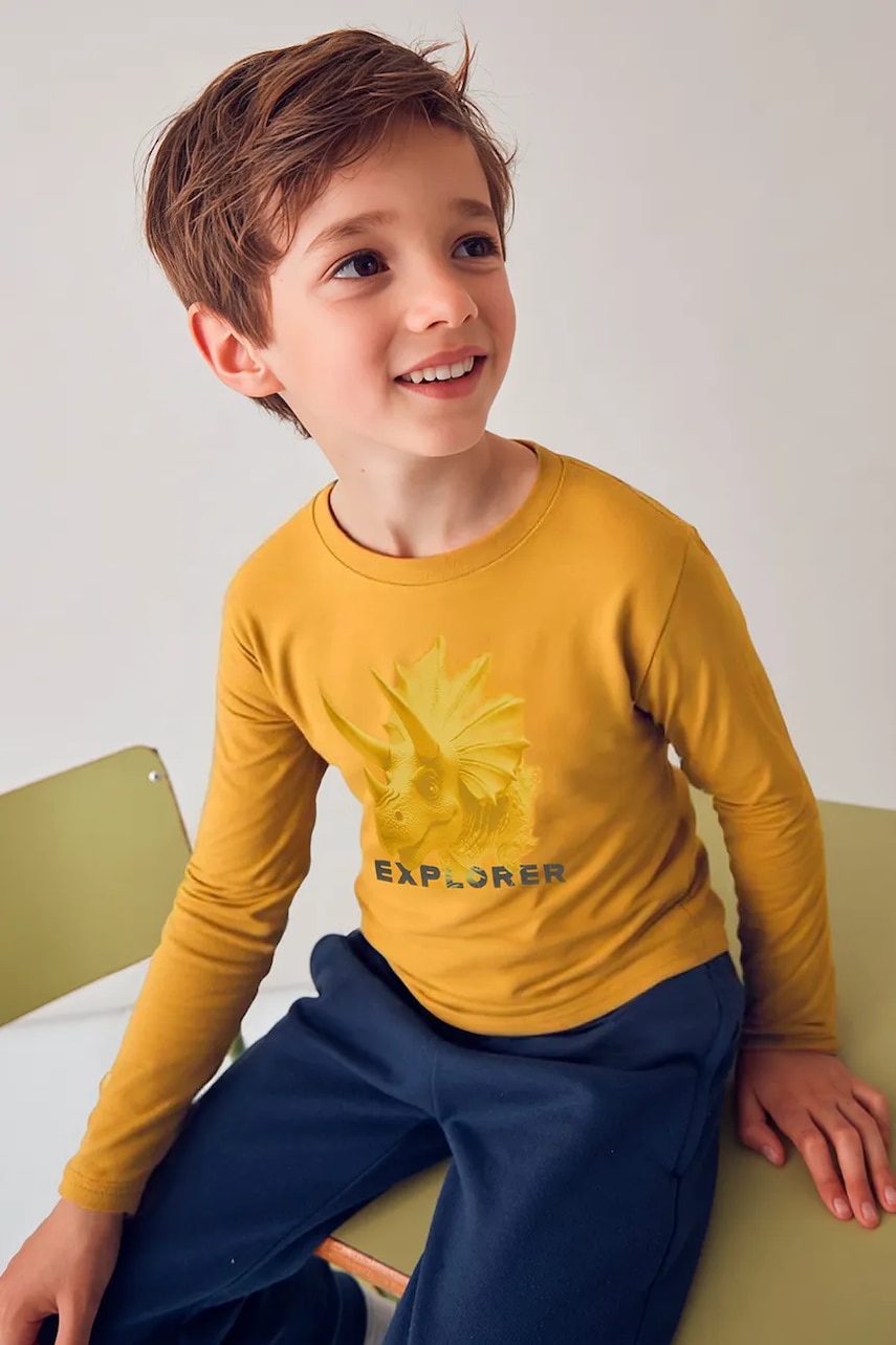 Mayoral longsleeve din bumbac culoarea galben, cu imprimeu, 4090