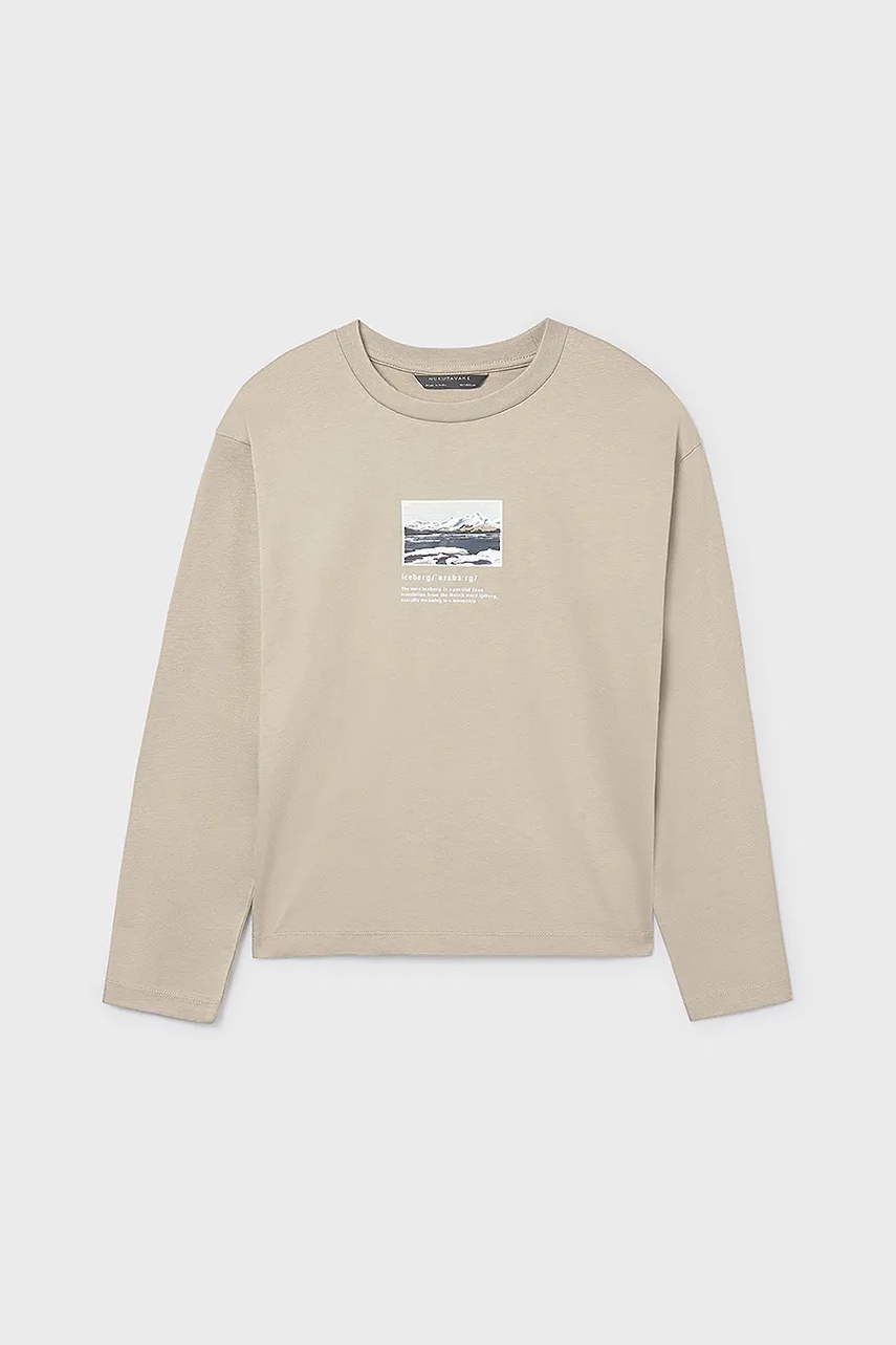 Mayoral longsleeve din bumbac pentru copii culoarea bej, cu imprimeu, 7011