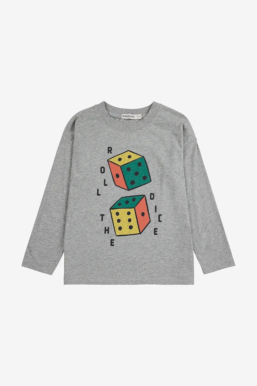 Хлопковый лонгслив для младенцев Bobo Choses Roll the Dice цвет серый с принтом 225AC015 Хлопковый лонгслив для младенцев Bobo Choses Roll the Dice цвет серый с принтом 225AC015