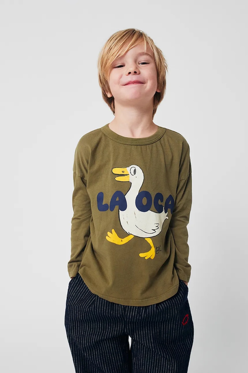 Bobo Choses longsleeve din bumbac pentru copii La Oca culoarea verde, cu imprimeu, 225AC017