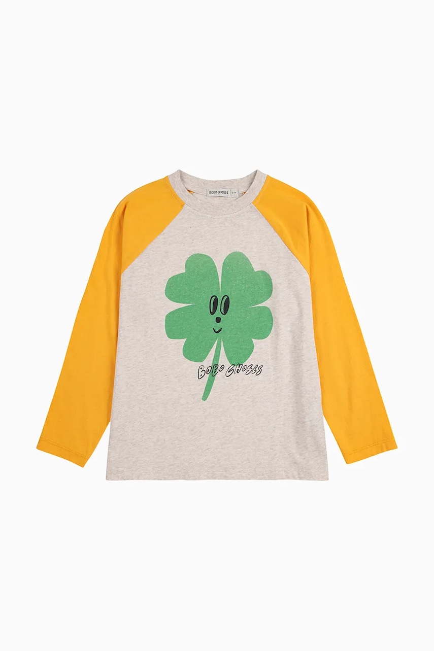 Хлопковый лонгслив для младенцев Bobo Choses Lucky Clover цвет серый с принтом 225AC018 Хлопковый лонгслив для младенцев Bobo Choses Lucky Clover цвет серый с принтом 225AC018