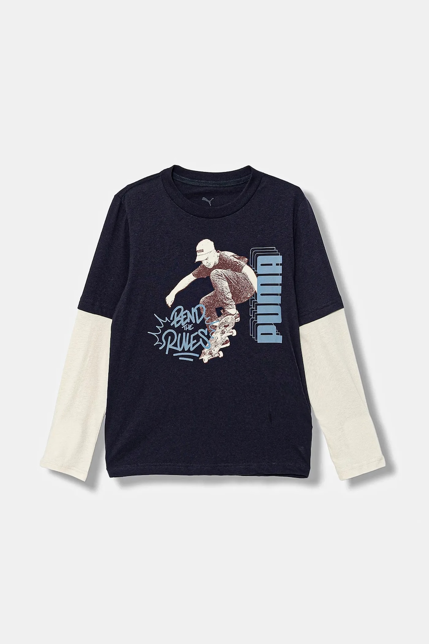 Puma longsleeve din bumbac pentru copii MID90s Layered Longsleeve B culoarea bleumarin, cu imprimeu, 688467