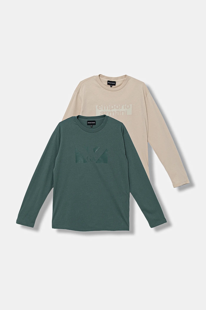 Emporio Armani longsleeve din bumbac pentru copii 2-pack culoarea bej, cu imprimeu, EB000726 AF16162