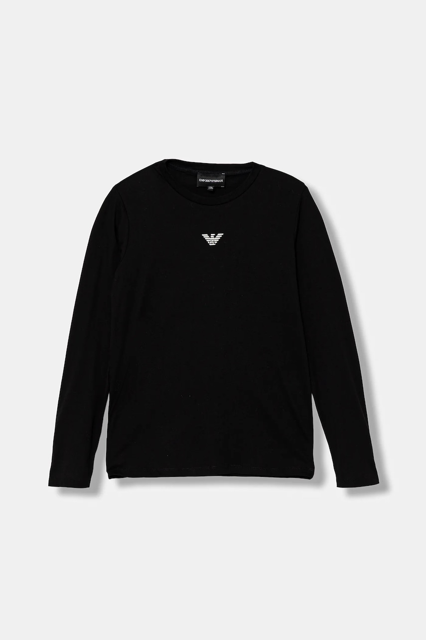 Emporio Armani longsleeve din bumbac pentru copii culoarea negru, cu imprimeu, EB000420 AF15013
