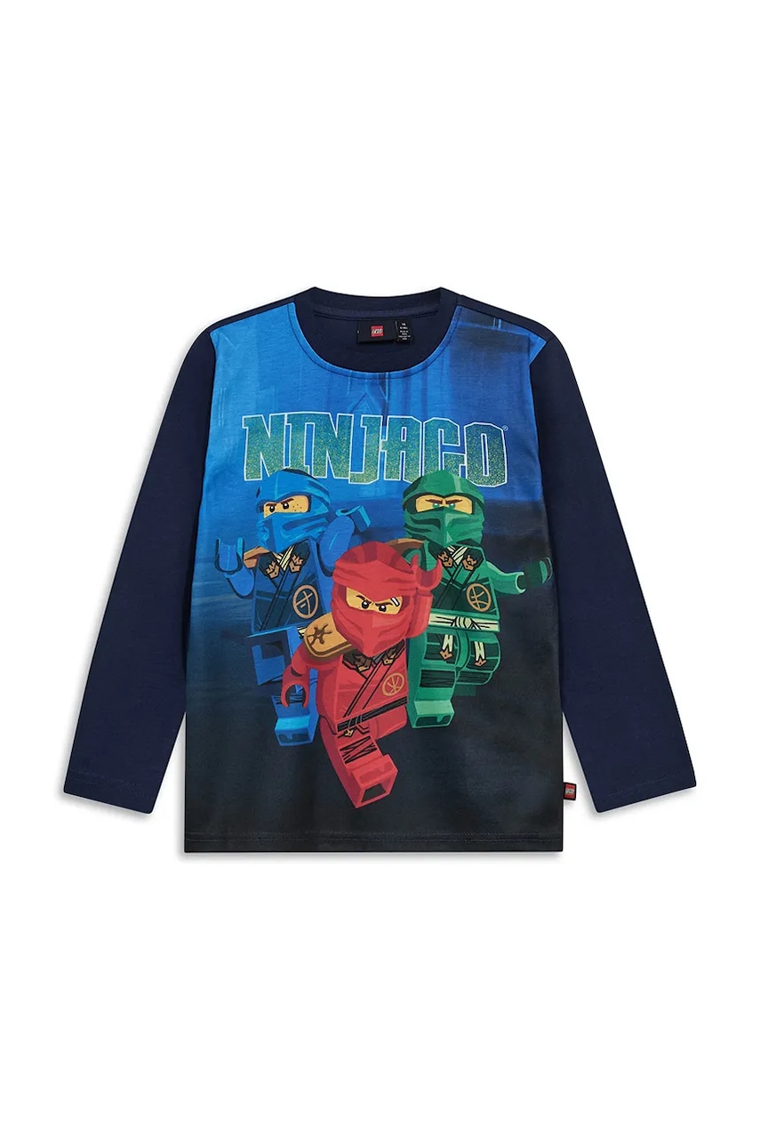 Lego longsleeve din bumbac pentru copii LWTAFFY 607 culoarea bleumarin, cu imprimeu, 11010888