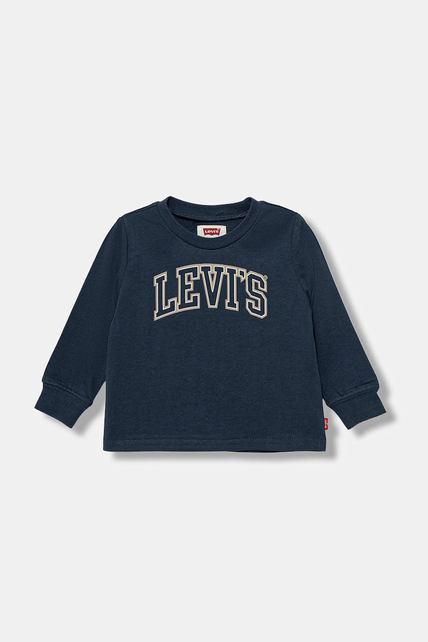 Levi's longsleeve din bumbac pentru bebeluși COLLEGIATE LS TEE culoarea bleumarin, cu imprimeu, 6EP410 Levi's longsleeve din bumbac pentru bebeluși COLLEGIATE LS TEE culoarea bleumarin, cu imprimeu, 6EP410