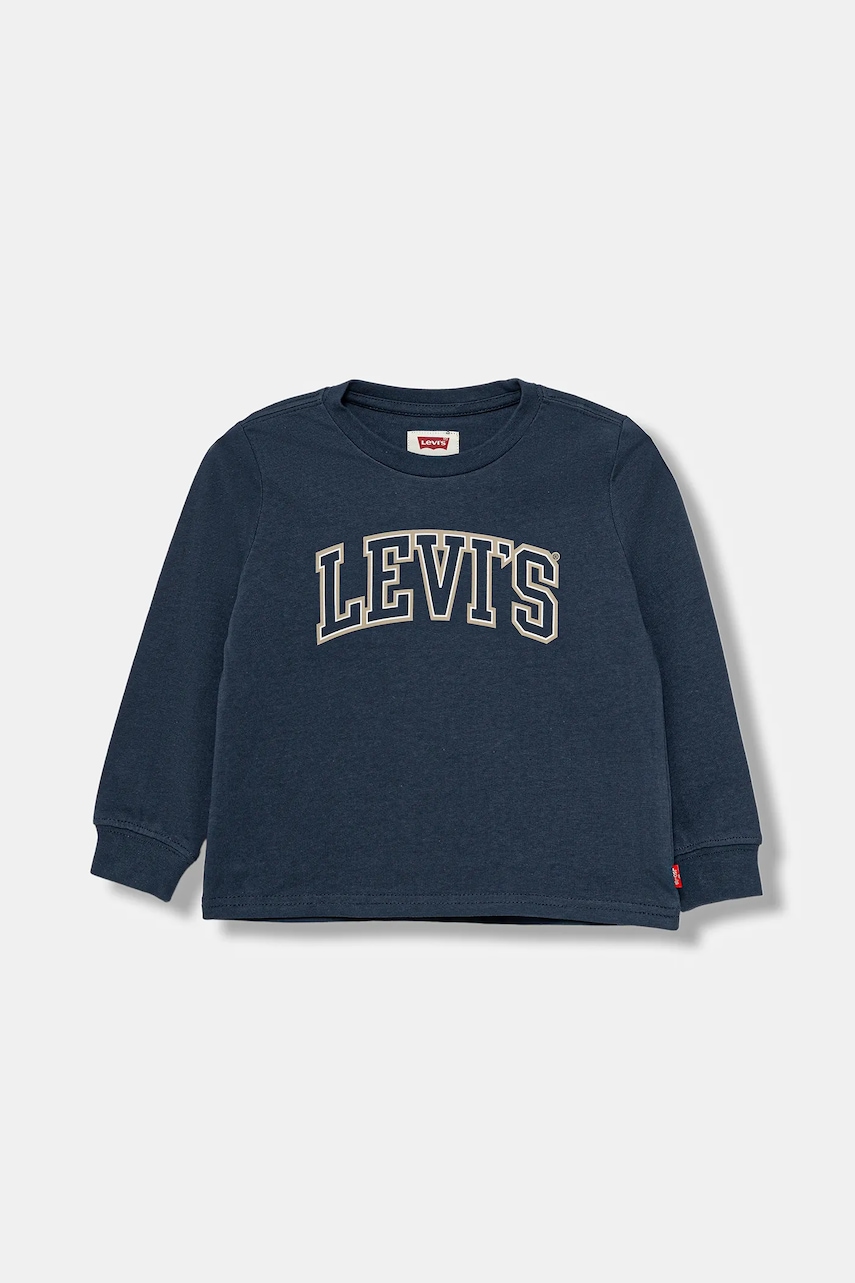 Levně Dětské bavlněné tričko s dlouhým rukávem Levi's COLLEGIATE LS TEE tmavomodrá barva, s potiskem, 6EP410