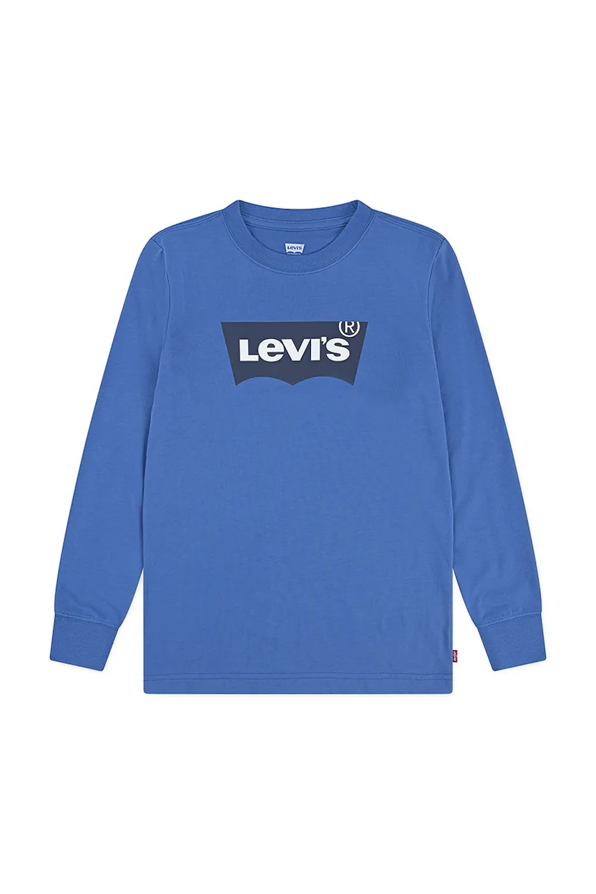 Levně Dětské bavlněné tričko s dlouhým rukávem Levi's L/S BATWING TEE modrá barva, s potiskem, 8E8646