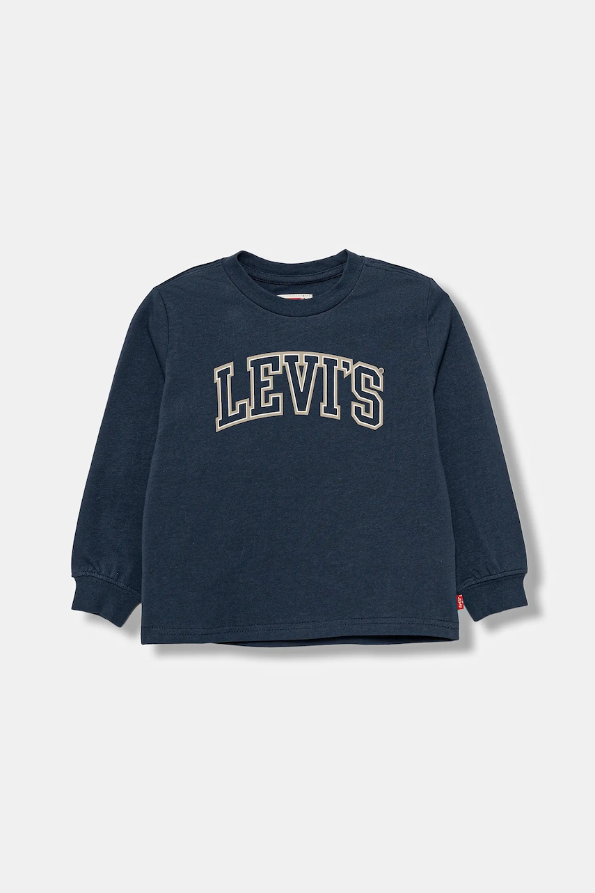 Levi's longsleeve din bumbac pentru copii COLLEGIATE LS TEE culoarea bleumarin, cu imprimeu, 8EP410 Levi's longsleeve din bumbac pentru copii COLLEGIATE LS TEE culoarea bleumarin, cu imprimeu, 8EP410