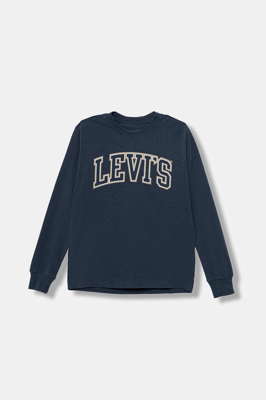 Levi's longsleeve din bumbac pentru copii COLLEGIATE LS TEE culoarea bleumarin, cu imprimeu, 9EP410