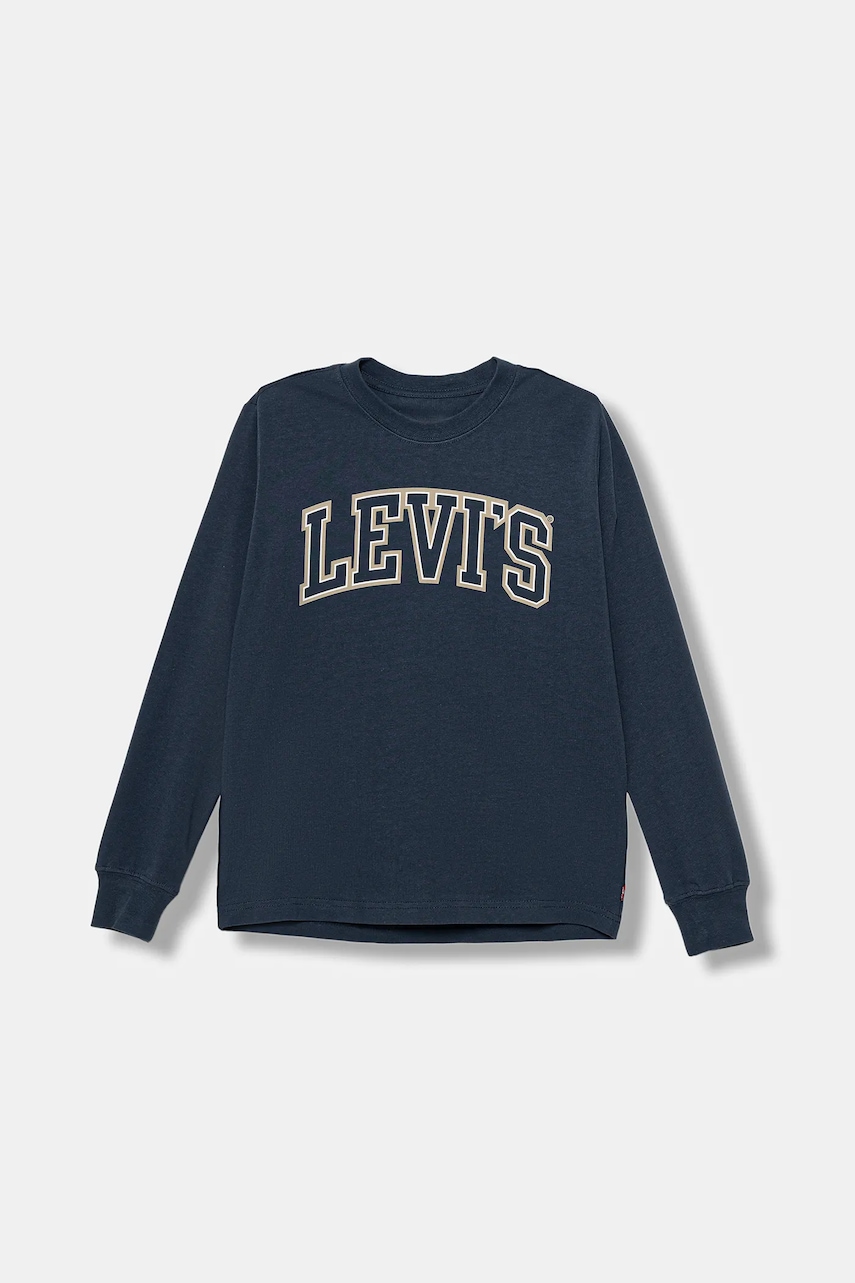 Levi\'s longsleeve din bumbac pentru copii COLLEGIATE LS TEE culoarea bleumarin, cu imprimeu, 9EP410