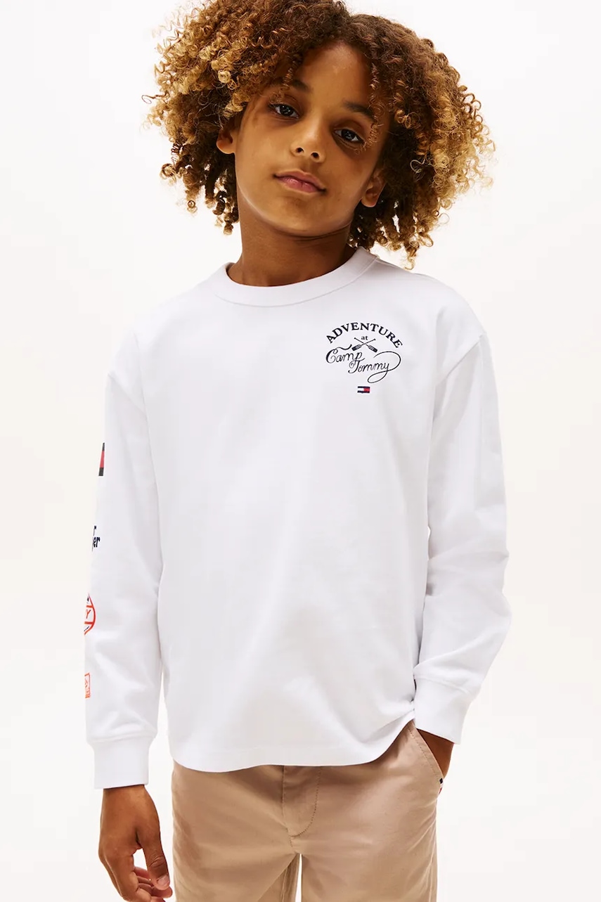 Levně Dětské tričko s dlouhým rukávem Tommy Hilfiger bílá barva, s potiskem, KB0KB09935