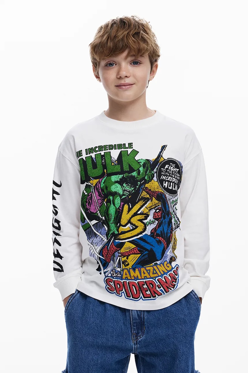 Desigual longsleeve din bumbac pentru copii culoarea alb, cu imprimeu, 25WBTK02