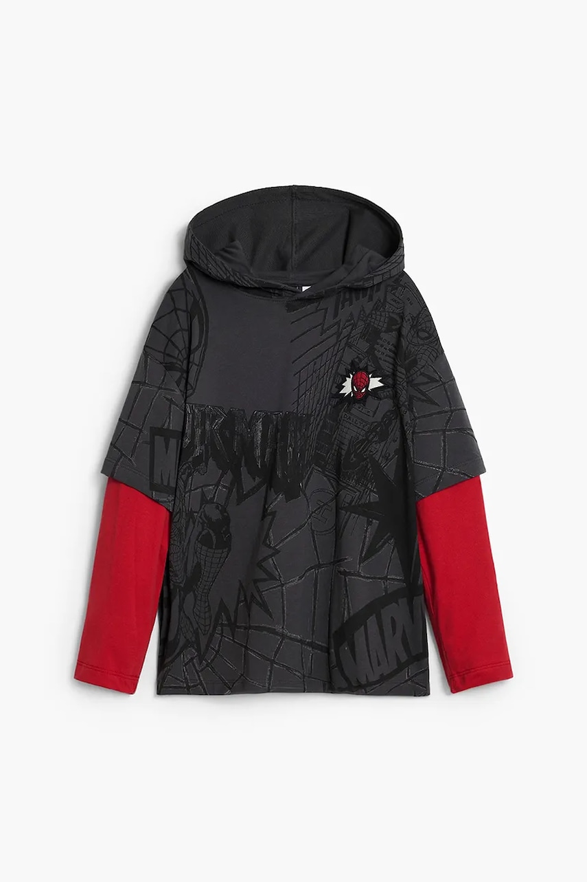 Desigual longsleeve din bumbac pentru copii culoarea gri, cu imprimeu, 25WBTK15