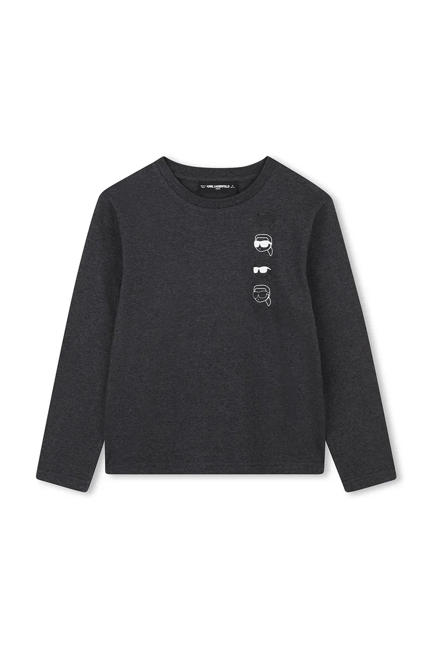 Karl Lagerfeld longsleeve din bumbac pentru copii culoarea gri, cu imprimeu, Z30951