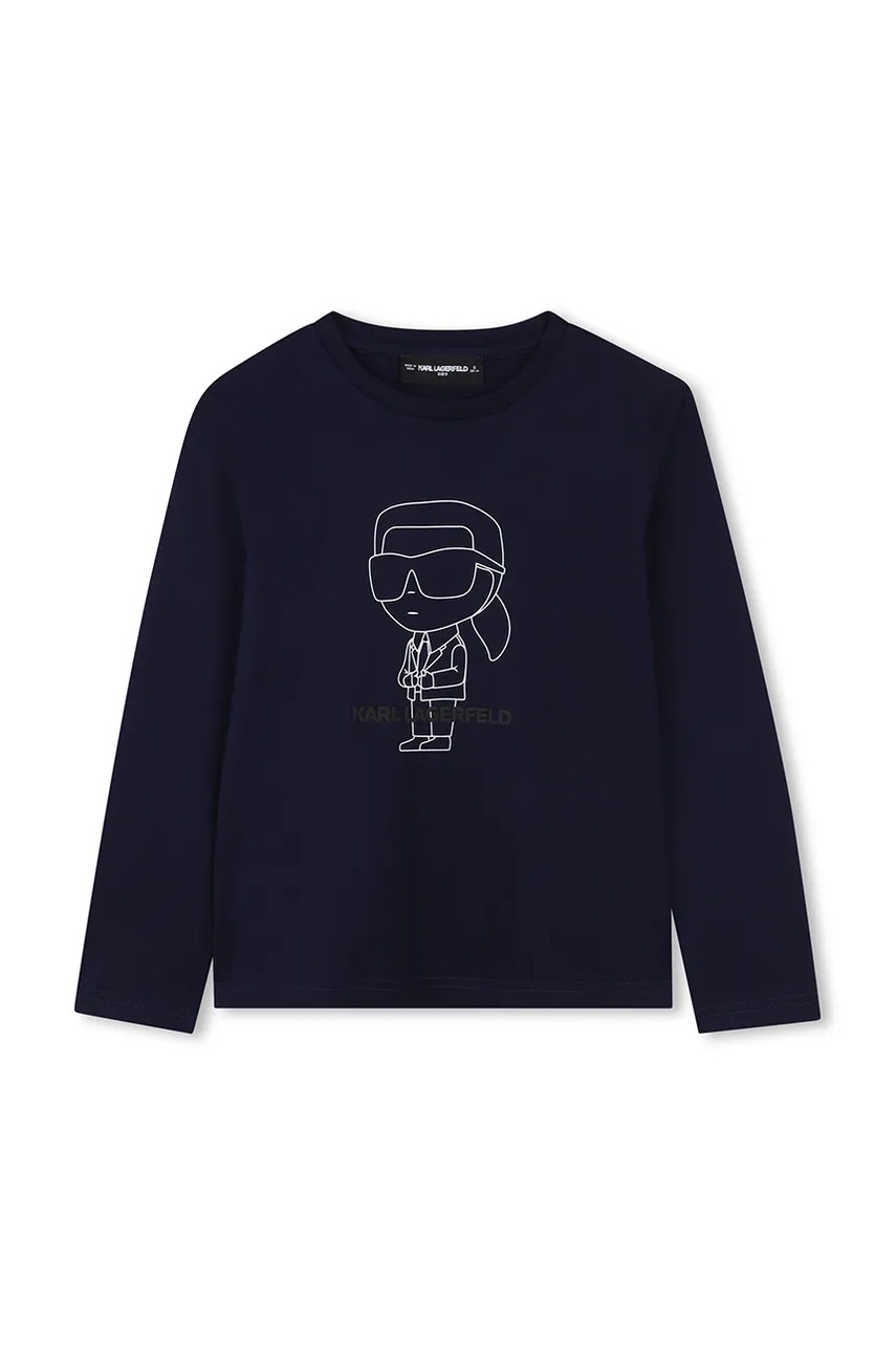 Karl Lagerfeld longsleeve din bumbac pentru copii culoarea bleumarin, cu imprimeu, Z30953