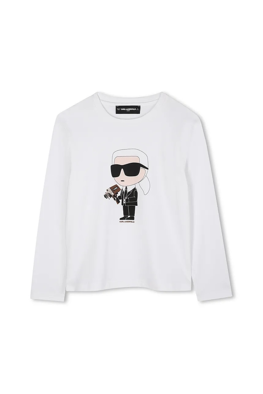 Karl Lagerfeld longsleeve din bumbac pentru copii culoarea alb, cu imprimeu, Z30953