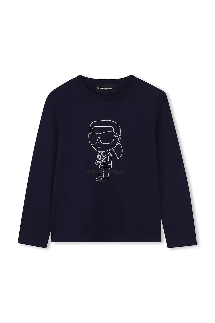 Karl Lagerfeld longsleeve din bumbac pentru copii culoarea bleumarin, cu imprimeu, Z30953