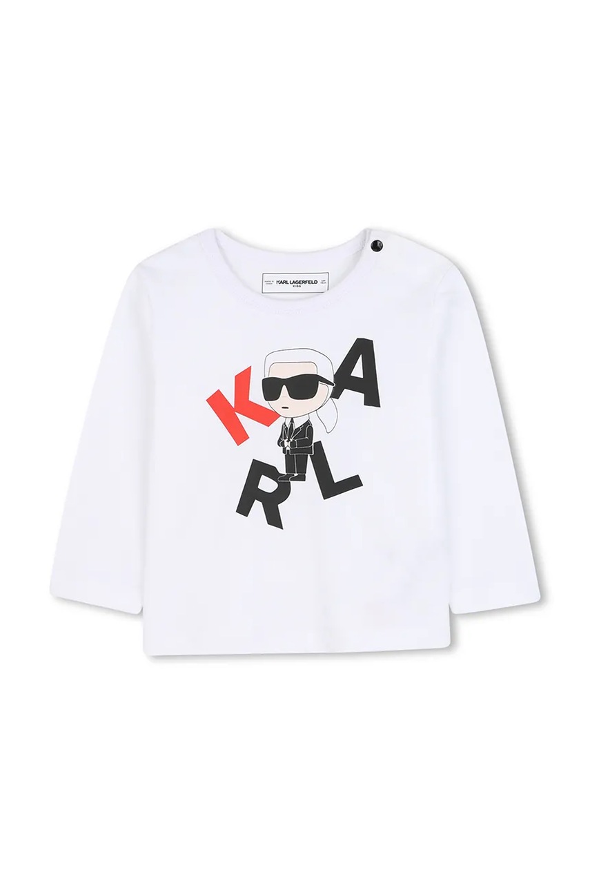 Karl Lagerfeld longsleeve din bumbac pentru copii culoarea alb, cu imprimeu, Z30969
