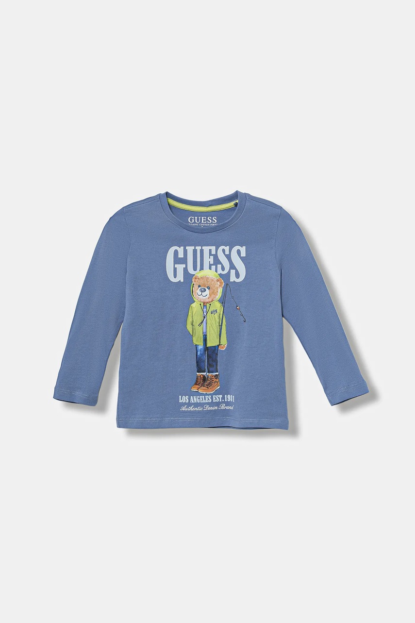 

Детска блуза с дълги ръкави Guess в синьо с принт N5BI04 I3Z14, Син