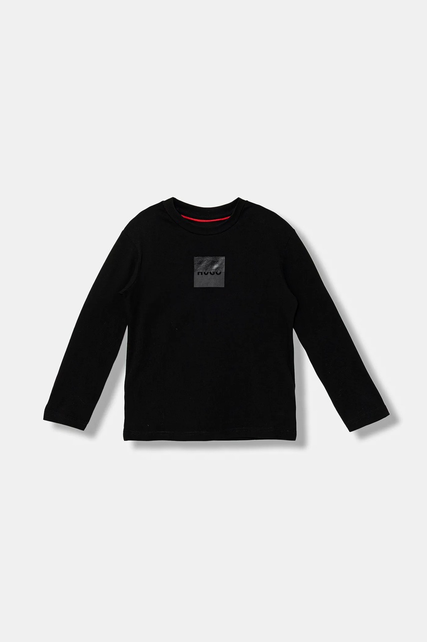 HUGO longsleeve din bumbac pentru copii culoarea negru, cu imprimeu, G00437