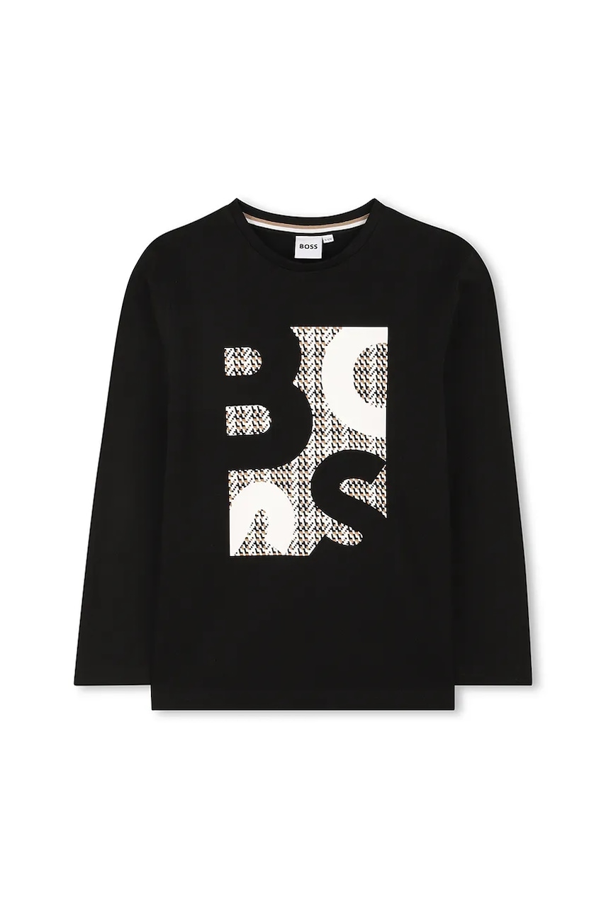 BOSS longsleeve copii culoarea negru, cu imprimeu, J52362