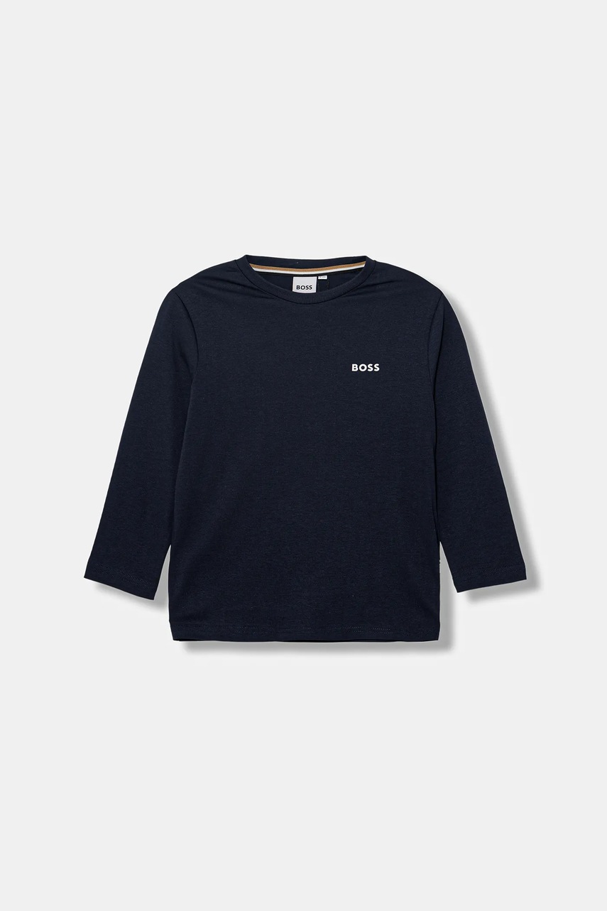 BOSS longsleeve din bumbac pentru copii culoarea bleumarin, cu imprimeu, J52364