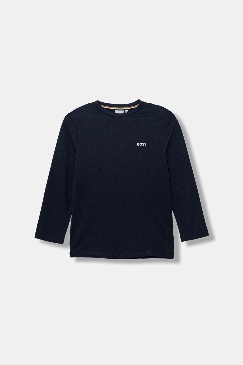 BOSS longsleeve din bumbac pentru copii culoarea bleumarin, cu imprimeu, J52364