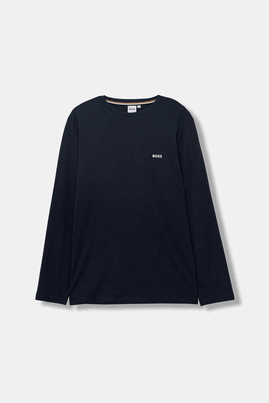 BOSS longsleeve din bumbac pentru copii culoarea bleumarin, cu imprimeu, J52364